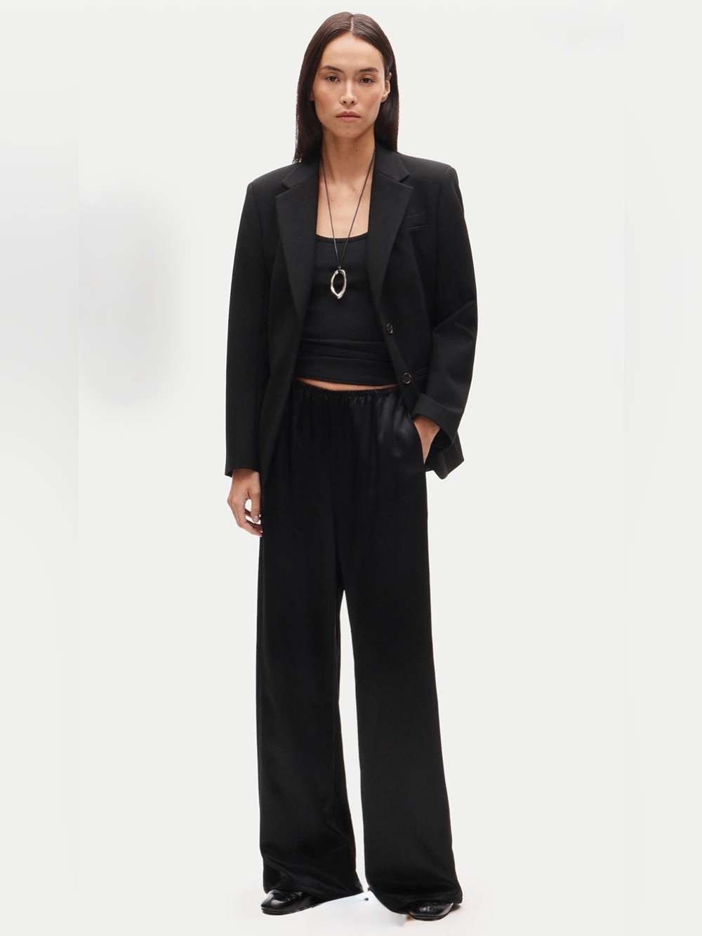 Crew Cosmo Luster Charmeuse Wide Leg Pants Black XS NWT $158